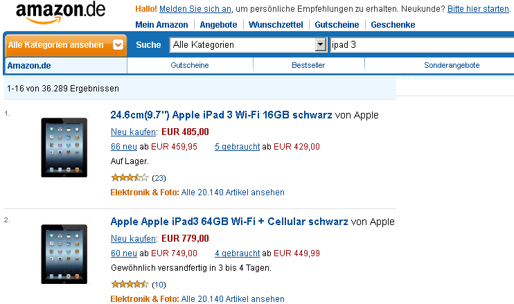 wertermittlung preis amazon apple ipad3 ipad-3 wifi